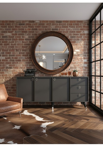 Resital Konsol - Sk2001-4 - Silver Modern 180 Cm Çekmeceli Ve Kapaklı Salon Konsolu - Büfe Antrasit Resital Konsol - Sk2001-4 - Silver Modern 180 Cm Çekmeceli Ve Kapaklı Salon Konsolu - Büfe Antrasit