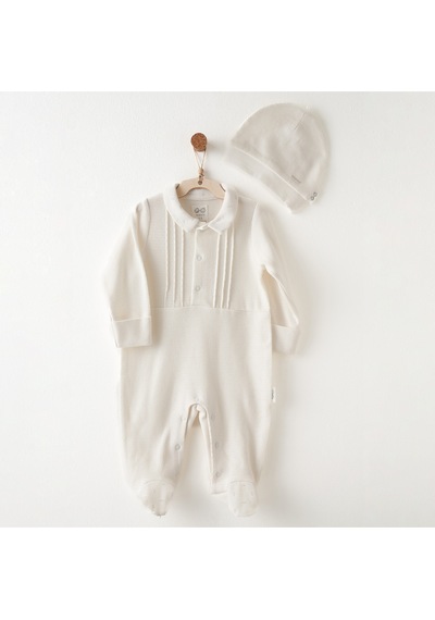 Bebek Tulum Takım Romper Hat Set Gentelman Ecru
