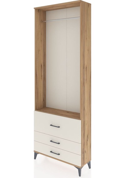 Arges Dolap Tek Raflı 3 Çekmeceli Tek Askılı 88x30x243 Çam-ay... Çam