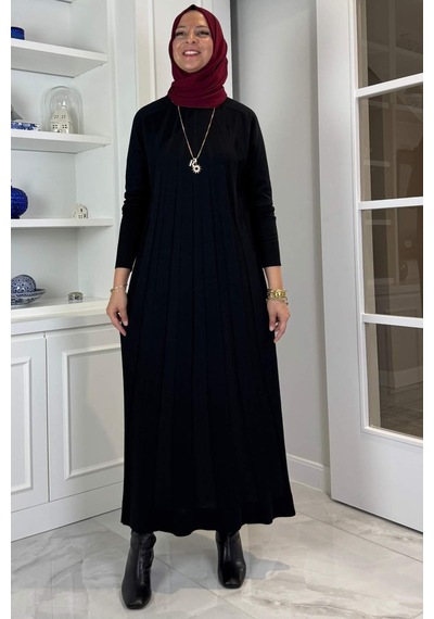 Rabia Şamlı Beyza Fitilli Triko Elbise Siyah Normal