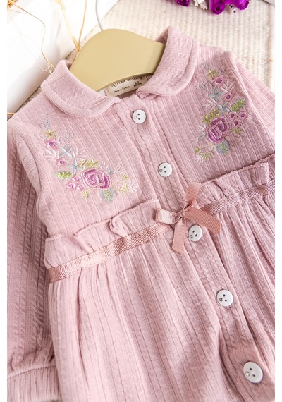 Baby Mod Çiçek Nakışlı Bebe Yaka Kız Bebek Tulum Gülkurusu
