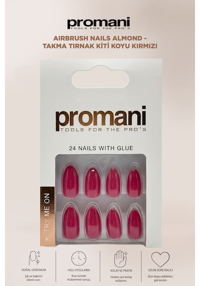 Airbrush Nails Almond - Takma Tırnak Kiti Koyu Kırmızı