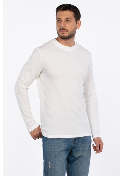 Barrels And Oıl Bisiklet Yaka Waffal Sweatshirt - Ekru Ekru