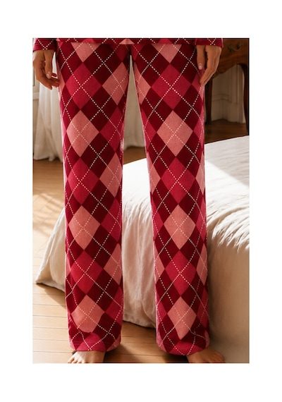 Fit Women Kadın Relax Fit Düğme Kırmızı Pijama Takımı