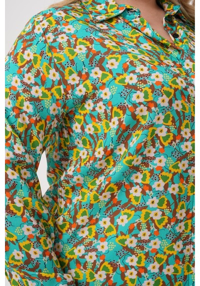 Polologin Butik Küçük Yeşil Sarı Çiçekli Viskon Tunik Yeşil