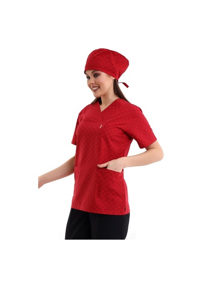 Zarf Yaka Desenli Üst - 5308 Kırmızı Küçük Kalp-6409