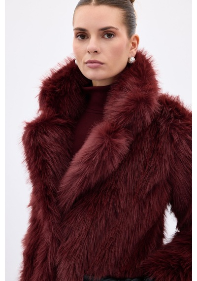 Sateen Çıt Çıt Detaylı Kürk - Bordo-136677 Bordo