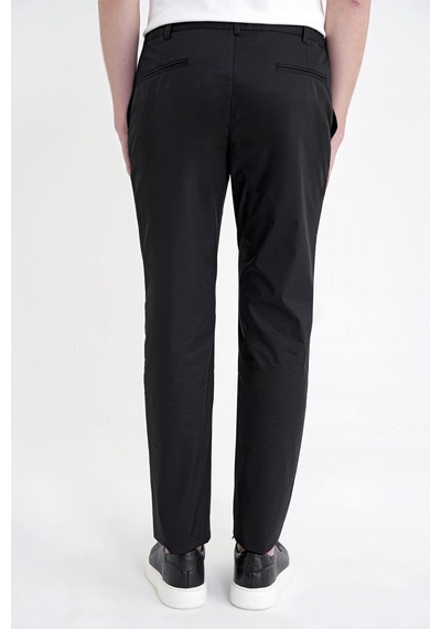 Comfort Fit Yan Cep Beli Lastikli %97 Pamuk Siyah Pantolon P 1214