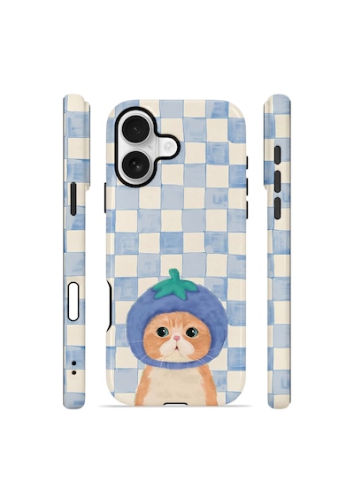Apple iPhone Uyumlu 17 Vorian Çift Katmanlı Kılıf Blueberry Cat Check