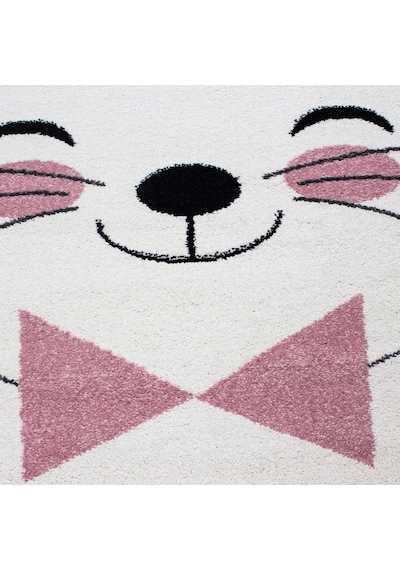 Sevimli Kedi Ve Yıldız Desenli Çocuk Halısı Gri-pembe-beyaz