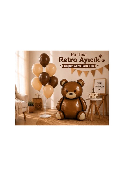 Saremset Retro Ayıcık Folyo Balonlu Doğum Günü Parti Seti-standlı Kahverengi Ve Latte Balon İle Teddy Bear Konsepti Tüm Yaşlar