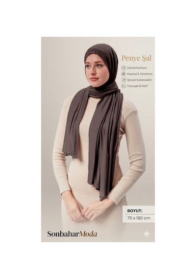Sonbaharmoda Kadın Tesettür Luxury Penye Şal Kaymaz, Yumuşak, Dört Mevsim Kullanım Şal Kahverengi
