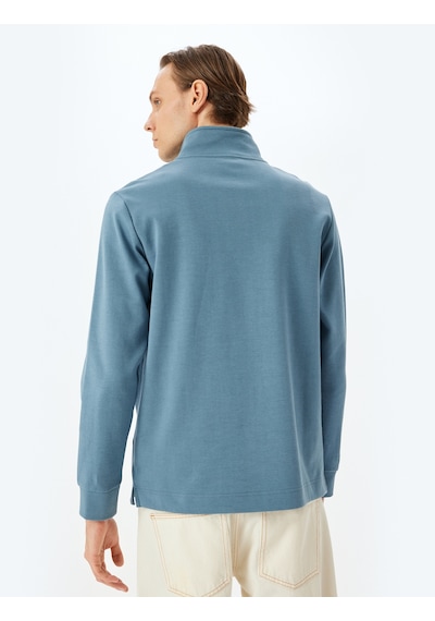 Koton Uzun Kollu Pamuklu İnterlok Kumaş Yarım Fermuarlı Sweatshirt Mavi 5sam70002mk Mavi