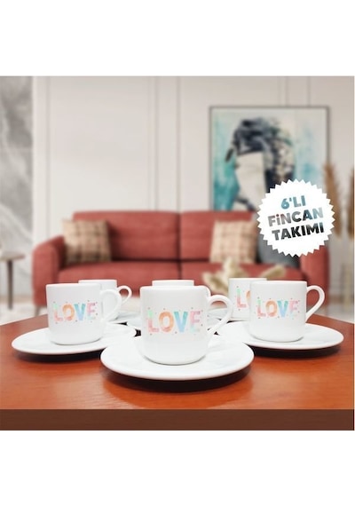 Love Temalı 6'lı Kahve Fincan Seti-004