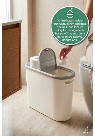 10 Litre Kapaklı Çöp Kovası Dar Alan Çöp Kutusu Banyo Mutfak Ofis Çöp Kovası Organizer Kutusu
