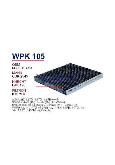 WUNDER WPK105 Polen Filtresi Volkswagen Polo Yeni Model (Karbonlu)