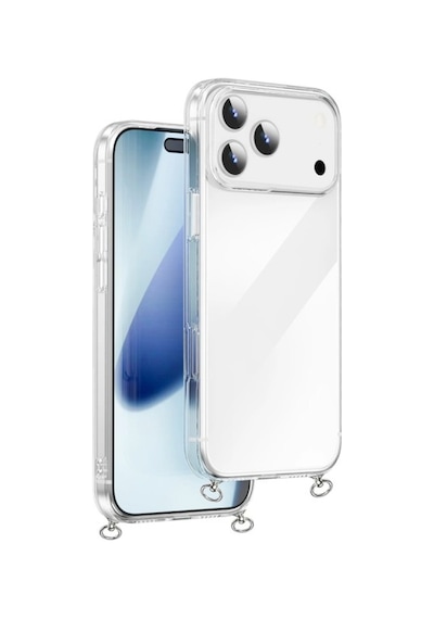 Hippi Apple Uyumlu iPhone 17 Pro Max Şeffaf Askılı Telefon Kılıf Beyaz - Şeffaf