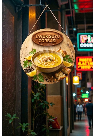 Tavuk Suyu Çorbası İpli Mdf Ahşap Kapı Duvar Süsü, Cafe, Restoran, Mutfak Dekoratif Tablo