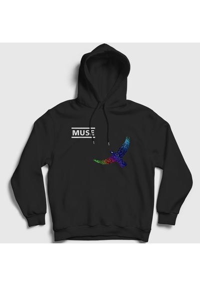Presmono Unisex Resistance Bird Muse Kapüşonlu Sweatshirt Siyah