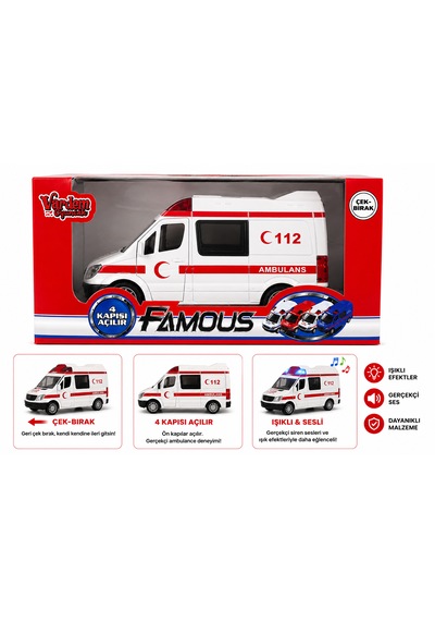 Famous Metal Model C112 Ambulans 15 Cm, Işıklı & Sesli