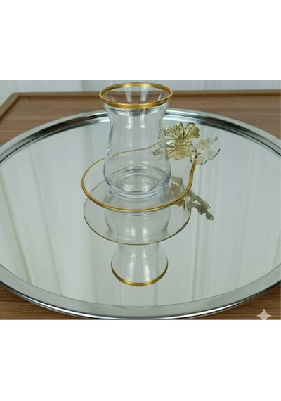 Çnr Home Collection Özel Seri 6 'lı Yaldizli Kelebek Detayli Çay Takimi Gold