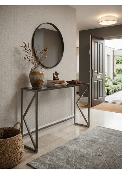 Lumina Modern Antre Dresuarı - 4mm Temperli Camlı Metal Konsol - 100x30 Cm Gri