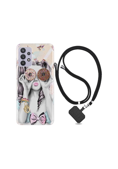 Samsung Uyumlu Galaxy A32 Kılıf Ipli Askılı Donut Girl 1408