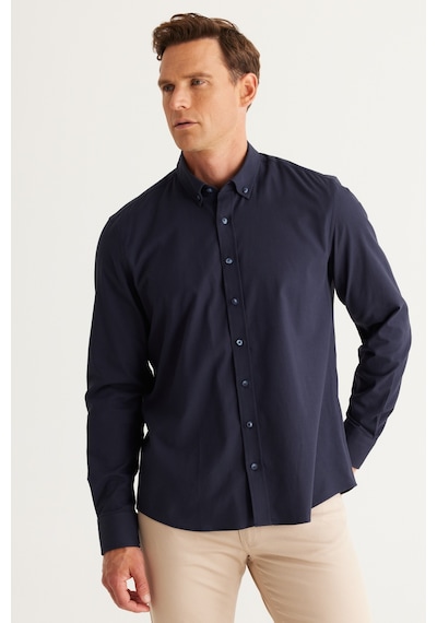 AC&Co / Altınyıldız Classics Erkek Lacı Slim Fit Dar Kesim Düğmeli Yaka Pamuklu Gabardin Gömlek Lacivert AC&Co / Altınyıldız Classics Erkek Lacı Slim Fit Dar Kesim Düğmeli Yaka Pamuklu Gabardin Gömlek Lacivert