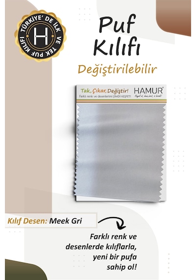 Yıkanabilir Puf Tabure Kılıfı Tak-Çıkar-Değiştir-Yenile Orta Sehpa Kılıfı 40x43 Meek Gri