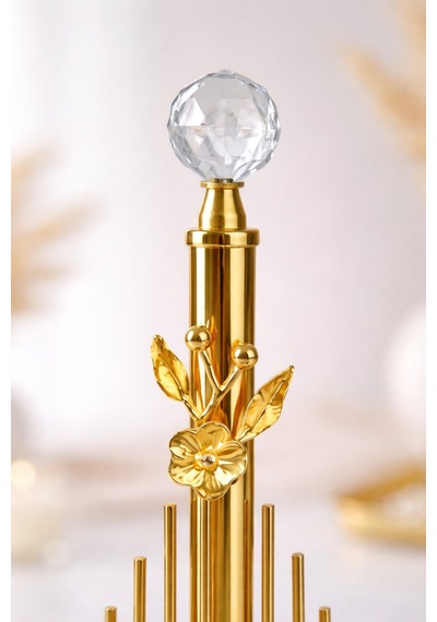 Gold Metal Kaplamalı Çiçek Model Lüks Havlu Peçetelik Mutfak Servislik Çeyizlik Sofra Organizeri Zen Altın