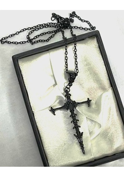 Dükkan Design Siyah Gotik İskelet Haç Kolye Siyah