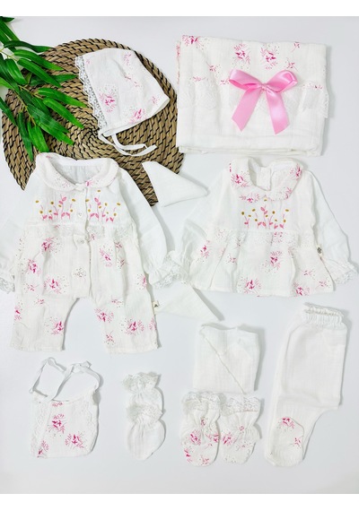Alpbebe Florida İlkbahar Organik Müslin 10 Parça Yenidoğan Set - Pembe Pembe