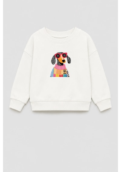 Monila Unisex Çocuk 3 İplik Kumaş Köpek Baskılı Pamuklu Sweatshirt Ekru