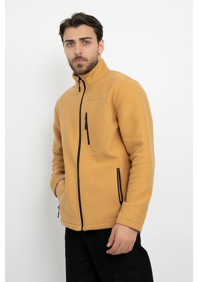 Dasüniforma Unisex Traşlanmış Tüylenmez Cepli Polar Ceket Standart Tam Fermuarlı Soğuk Geçirmez Polar Mont Turuncu