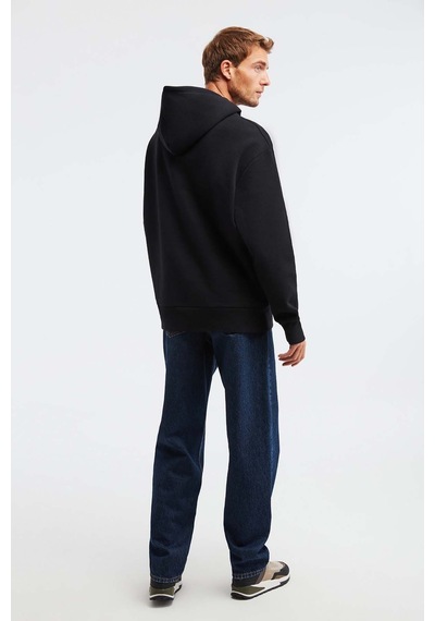 Grımelange Olympos Erkek %100 Organik Pamuk 3 Iplik Oversize Baskılı Kapüşonlu Kordonlu Siyah Sweatshirt