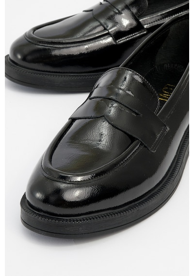 Luvishoes Luvi Shoes Pline Siyah Rugan Hakiki Deri Kadın Loafer Ayakkabı Siyah Rugan