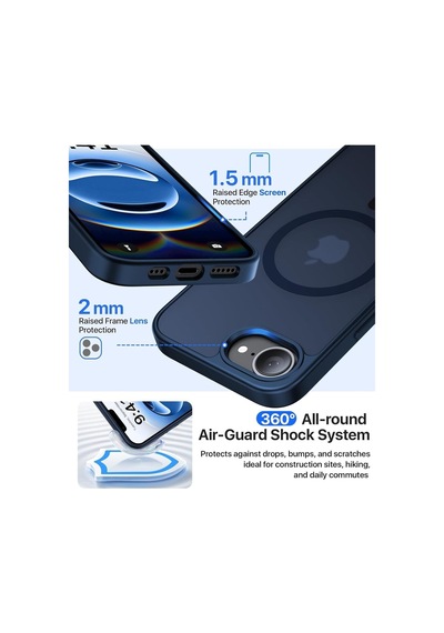 İphone 17e İle Uyumlu Ekran Koruyuculu Kılıf Magsafe İle Uyumlu Sarj Destekli Kamera Çıkıntılı Mat Kapak - Lacivert
