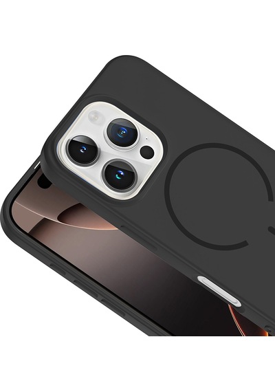 Apple iPhone Uyumlu 16 Pro Max Kılıf Meta Lansman M-safe Kamera Korumalı İçi Kadife Yumuşak Renkli Süet Silikon Siyah