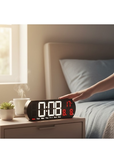 Akıllı Led Dijital Alarm Saat Sıcaklık Ve Tarih Göstergeli, Büyük Ekranlı Masa Saati Kırmızı
