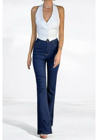 Lacarino 7578 Flare Kadın Jean Pantolon Blue