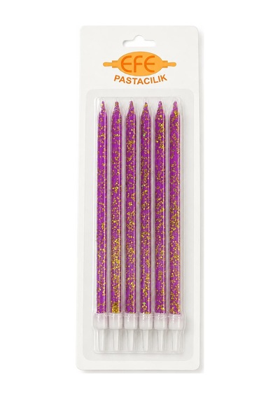 Mor Gold Simli Uzun Pasta Mumu 17 Cm Karışık
