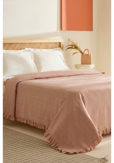 Karaca Home Maye %100 Pamuk Fırfırlı Çift Kişilik Tek Pike Somon Somon