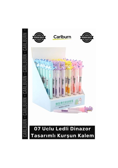 Kalem Kırtasiye Çocuk Hediye Işıklı Kaliteli 07 Uclu Ledli Dinazor Tasarımlı Kurşun Kalem