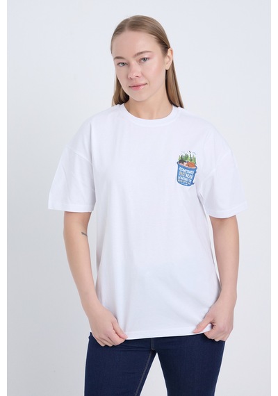 Velvoria Unisex Oversize Beyaz Sometimes Bear T-shirt