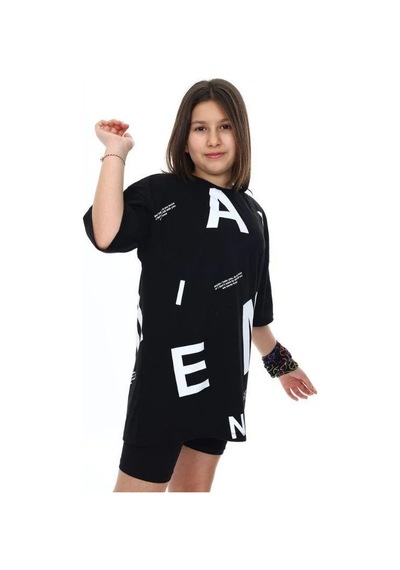 Ekkokids Çocuk Pano Baskılı Tshirt-14543 SIYAH