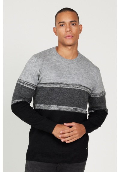 AC&Co / Altınyıldız Classics Erkek Grı-sıyah Standart Fit Normal Kesim Bisiklet Yaka Triko Kazak Gri - Siyah AC&Co / Altınyıldız Classics Erkek Grı-sıyah Standart Fit Normal Kesim Bisiklet Yaka Triko Kazak Gri - Siyah