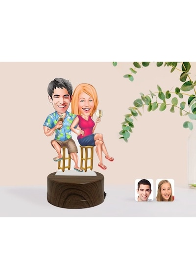 Kişiye Özel Sevgililer Karikatürlü Dekoratif 3D Biblo Led Işıklı (481495439)