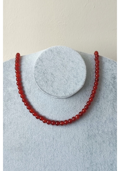 6 Mm Kırmızı Akik Doğaltaş Kolye 0143 - Kırmızı