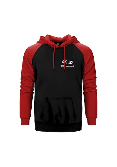Bmw New Logo Motorsports Kırmızı Renk Reglan Kol Kapşonlu Sweatshirt Kırmızı