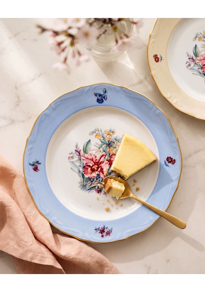 Altın Dekorlu Mavi Porselen Pasta Tabağı 19 Cm